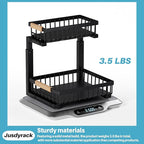 Under Sink Organizer,2 Packs 2 Tier Sliding Pull Out Cabinet Storage Shelf, Metal Drawer for Kitchen Bathroom Cabinet, Under Sink Organizer Organization Rack, Rust-Resistant Black