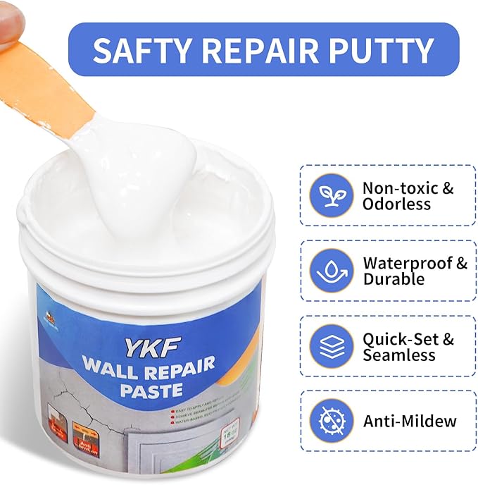 YKF Drywall Patch Repair Kit, 18 Oz Spackle Wall Repair Paste with Scraper, Easy Wall Hole & Crack Mending, Quick Drying, Paintable, Strong Adhesion, Long Lasting Fix for Drywall Plaster Wood