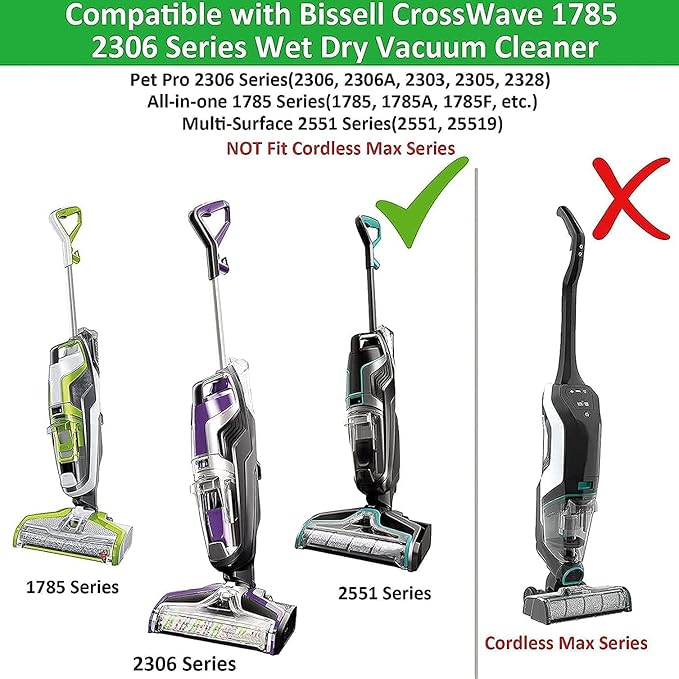 for Bissell CrossWave Pet Pro 2306A CrossWave 1785 Series Replacement Parts 2 Pack 2460 Multi-Surface Pet Pro Cleaner Brush Rolls Tangle-Free+2 Pack 1866 Vacuum Filters Part 1613568 1608684