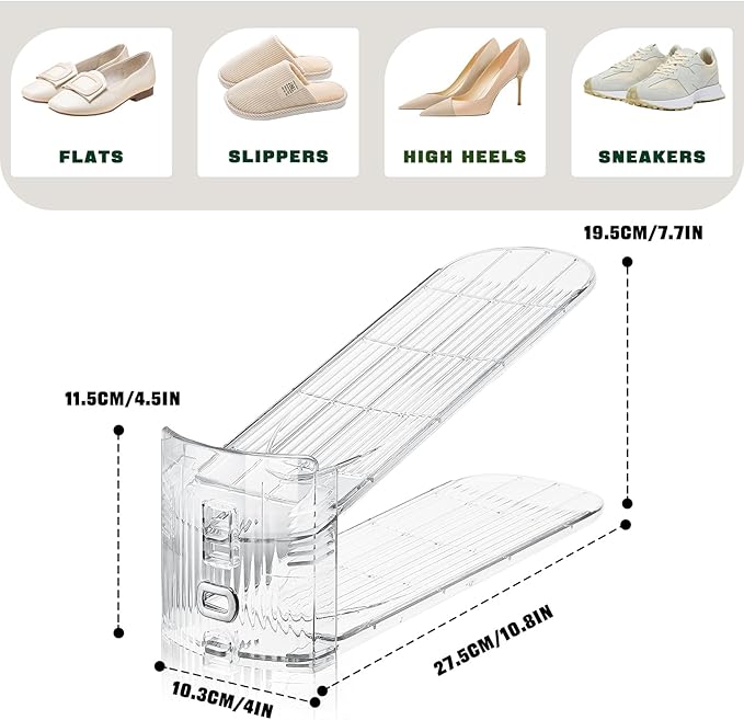 FENRUNXU Transparent Shoe Slots Organizer for Closet, 20 Pack Shoe Stacker Organizer for Closet Shoe Display Space Saver,Adjustable Shoe Rack Organizer Holder for High Heels,Sneakers(Transparent)