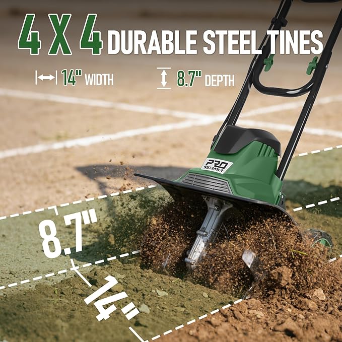14" Electric Garden Tiller, 8.7" Tilling Depth Cord Cultivator with Foldable Handle & Adjustable Wheels for Soil Cultivation