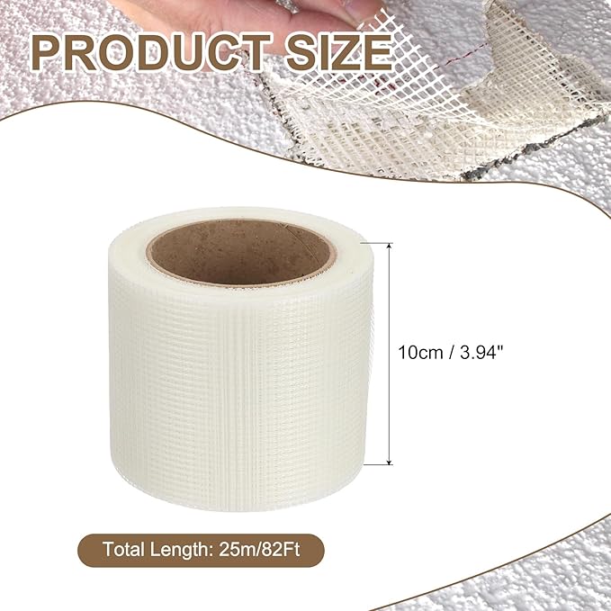 PATIKIL Drywall Repair Mesh Tape, 4 inch x 82 ft Fiberglass Repair Patch Self-Adhesive Dry Wall Joint Tape 9 Mesh Wall Hole Crack and Seam Patch, White