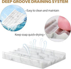 2PCS Koville Italian Natural Marble Soap Dish for Shower, Stone Soap Tray for Bathroom, Bar Soap Holder for Sink, Stripe Grooves Saver Keep Bars Dry Easy Clean (Bianco Carrara)