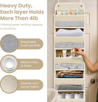 Space Saving Over The Door Organizer,5 Shelves & 8 Side Pockets,Anti Tilt Hanging Behind Door Storage,Heavy-Duty Reinforced Mesh Rack Holds 44lb for Bathroom,Pantry, Nursery,Closet, Shoes, Towels