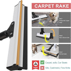 Carpet Rake for Pet Hair Removal - Dual Head Carpet Scraper & Rubber Broom with 50inch Handle for Carpet, Sofa, Car - Pet Hair Remover Tool for Cat & Dog