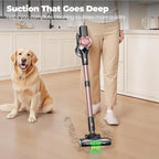 Cordless Vacuum Cleaner, Powerful Lightweight Stick Vacuum with Self-Standing, Anti-Tangle, 8-in-1 Rechargeable Vacuum Cleaners for Home, Hardwood Floors, Carpet, Pet Hair (Pink)