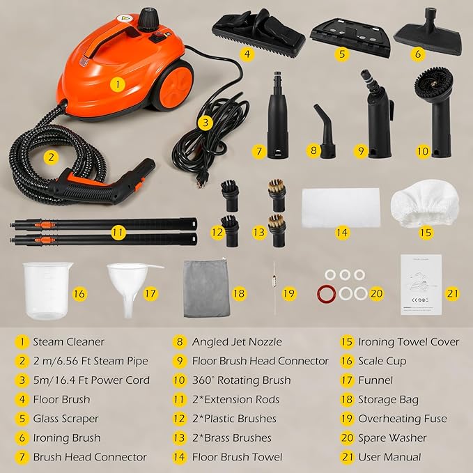 Dyna-Living Steam Cleaner 1800W Multipurpose Steam Cleaner for Home 5 bar Steamer Cleaner for Car Detailing 320°F High Temperature High Pressure Steamer for Carpets Floor with 2.1 L Inner Water Tank