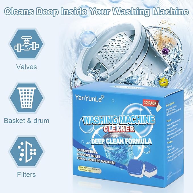 Washing Machine Cleaner, Deodorizer, & Descaler 24-Pack- Deep Cleaning Tablets for HE Front Loader & Top Load Washer, Septic Safe Eco-Friendly