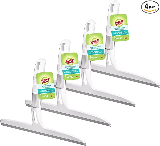 Scotch-Brite Dual Blade Squeegee, Safe on Mirrors, Glass Shower Doors, Windows and More, 4 Count