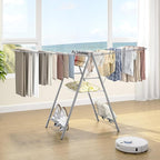 APEXCHASER Drying Rack Clothing, Clothes Drying Rack Foldable, Metal Laundry Drying Rack Collapsible for Sweater Towel Indoor & Outdoor, Height Adjustable Gullwing Clothes Airer, Grey