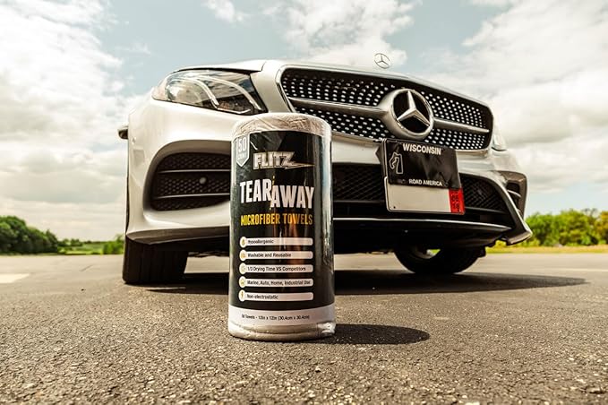 Flitz Tear Away Microfiber Towel Roll (30 Sheets) - USA-Made 12" x 12" Cloth Paper Towels - Reusable & Washable Ultra Absorbent Cleaning Cloth Roll for Cars, Kitchens, Appliances - Grey (1 Pack)