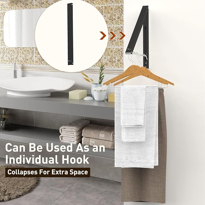 Laundry Room Wall Mounted Drying Rack Clothes Hanger Folding Wall Coat Racks Aluminum Home Storage Organiser Space Savers Black