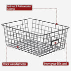 8 Set, Extra Large Wire Baskets for Organizing with Lables, Cabinet Pantry Organization and Storage Bins - Metal Basket for Kitchen, Laundry, Garage, Fridge, Bathroom Countertop Organizer, Black