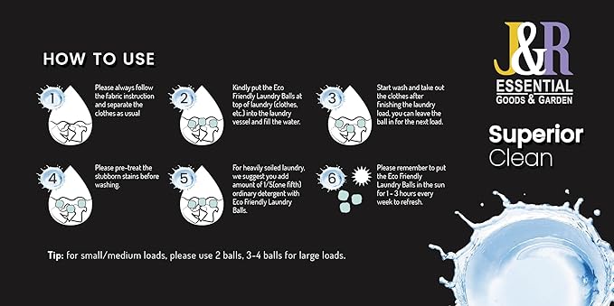 J&R ESSENTIAL Environmentally friendly non-chemical detergent laundry ball, pure natural alternative detergent, can be washed up to 1000 times, 2 piece set (Unscented, Pack Of 1)