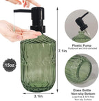 Green Glass Soap Dispenser with Black Pump, 15oz Liquid Hand Dispenser, Refillable Lotion Dish Soap Dispenser for Modern Home Decor, Bathroom, Kitchen Countertop, Hotel