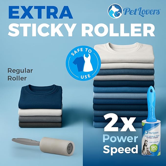 PetLovers Extra Sticky Lint Roller Mega Value Set 900 Sheets for Pet Hair Removal and Clothes, Dog and Cat Lint Remover, 10 Pack