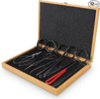 Bonsai Tools Set with Wood Box 12PCS Heavy Duty Bonsai Tree Kit, Trimming Scissor Shears, Concave Cutter, Wire Rolls, Wire Cutter and More, Gardening Pruning & Care Kit