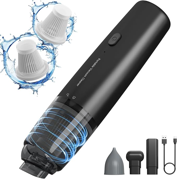 Handheld Vacuum Cordless, Car Vacuum Cleaner Portable with HEPA Filter, 2 Suction Modes, Mini Hand Held Vacuum Rechargeable for Car, Home, Pet Hair, Office, Desk, Keyboards (Black)
