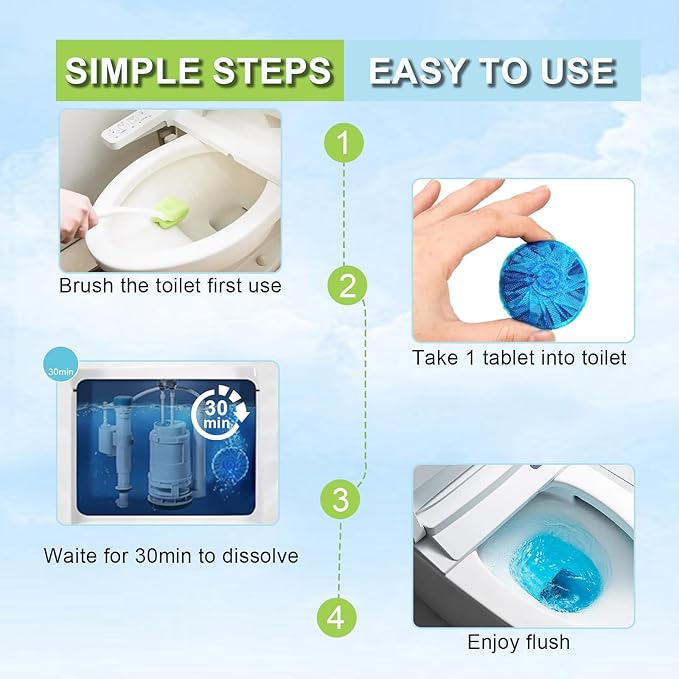 Toilet Bowl Cleaners, Automatic Toilet Tank Cleaner Tablets, Blue Toilet Bowl Cleaner Tablets for Deodorizing & Descaling, Powerful Cleaning, Slow-Release Against Tough Stains 20 Pack