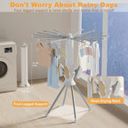 4-Legged Clothes Drying Rack Foldable, Portable Laundry Drying Racks, Outdoor Collapsible Drying Rack Clothing with 4 Pulleys and Anti-Slip Holes, Aluminum Indoor Dry Rack for Clothes, Shoes, Towel