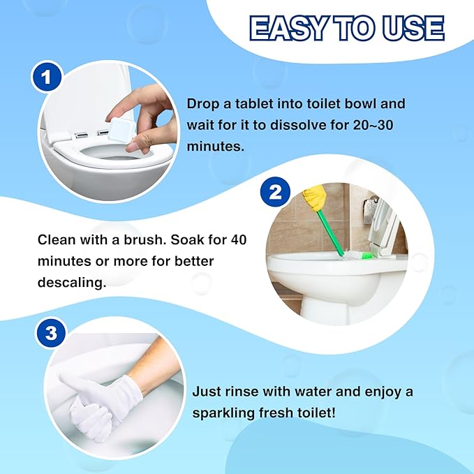 Toilet Cleaning Tablets Deep Clean & Deodorize, Toilet Bowl Cleaners Bleach Inside the Bowl, Effectively Removes Hard Stains (24-Pack Year Supply), Septic-Safe, Bathroom Cleaning Supplies