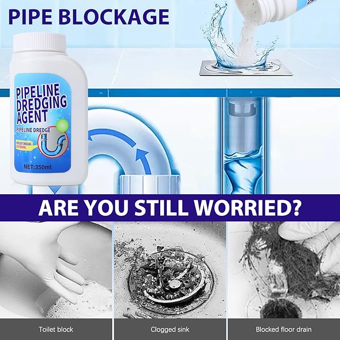 Pipeline Dredging Agent, Kitchen Unblocker, Drain Clog Remover Agent, Powerful Pipe Dredging Agent, Powerful Sink and Drain Cleaner Powder for Kitchen Toilet Quick Cleaning (350ML)