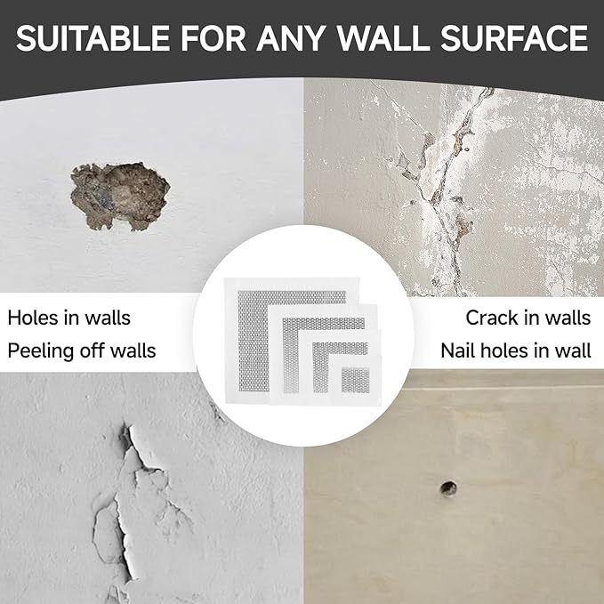 19 PCS Wall Repair Patch Kit, Aluminum Drywall Repair Patch Kit for Small/Large Holes, 2/4/6/8 Inch Self-Adhesive Metal Wall Patches with Scraper Sandpapers Gloves, Quick Fix Plaster