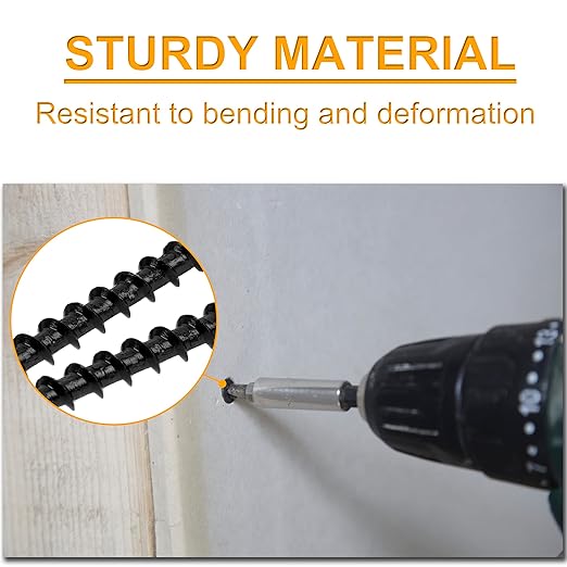 KURUI Drywall Screws Assortment Kit, #6 Black Wood Screws for Sheetrock,165pcs Picture Hanging Kit for Frame Painting Art Photo, Phillips Coarse Dry Wall Screw 4 Sizes 1",1-1/4",1-5/8",2"