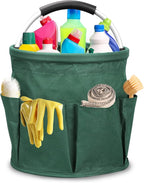 Qivine 17L Cleaning Caddy with Handle, Cleaning Supply Caddy, Foldable Tool Bag Cleaning Products Organizer, Portable Cleaning Bucket Caddy for Cleaning Supplies (Green)