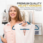 Techzoo Premium Velvet Hangers 50 Pack Ultra Thin Non Slip Adult Felt Space Saving Slim Suit Hanger for Closet Heavy Duty Coat Pants Jackets Dress Hangers 360° Swivel Hook Hold Upto 10 lbs Blue