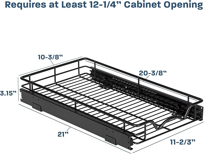 HOLDN’ STORAGE Pull Out Cabinet Organizer, Heavy Duty Caddy w/Lifetime Limited Warranty -11”W x 21”D - Requires At Least 12-1/4” Cabinet Opening, Steel Metal Cabinet Drawers Slide Out, Black
