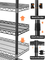 5 Tier Adjustable Storage Shelves Heavy Duty Metal Utility Shelf 1750LBS Capacity Wire Shelving Unit Organizer Rack for Home Kitchen Garage Pantry Room 18" D x 46" W x 77" H Black