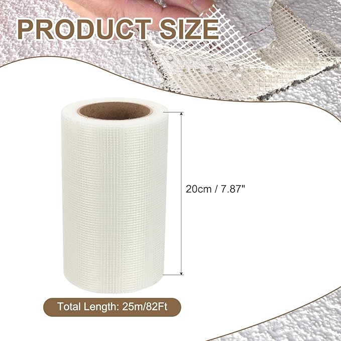 PATIKIL Drywall Repair Mesh Tape, 8 inch x 82 ft Fiberglass Repair Patch Self-Adhesive Dry Wall Joint Tape 9 Mesh Wall Hole Crack and Seam Patch, White