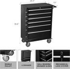 Tool Chest Cabinet, Large Capacity Metal Tool Box with Wheels and Cylinder Locking, Roll Around Storage Organizer Tool Cart for Garage, Redtool cabinets on Wheels (Black, 6-Drawer-Wheel)