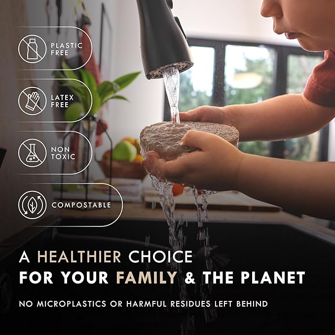 Organic Kitchen Sponges 6-Pack – Non Toxic Sponges for Dishes, Plastic Free & Natural Dish Sponge, Plant Based Cellulose & Coconut Fiber Sponge, Biodegradable, Compostable, Eco Friendly