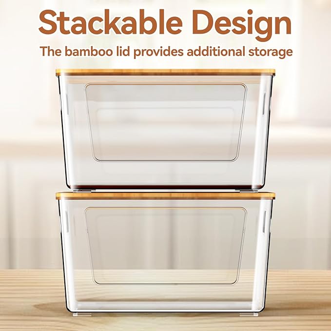2 Pack Trash Bag Holder with Bamboo Lid, Stackable Trashbag Dispenser, Extra Large Garbage Bag Holder for Kitchen Laundry Room Under Sink Organization and Storage