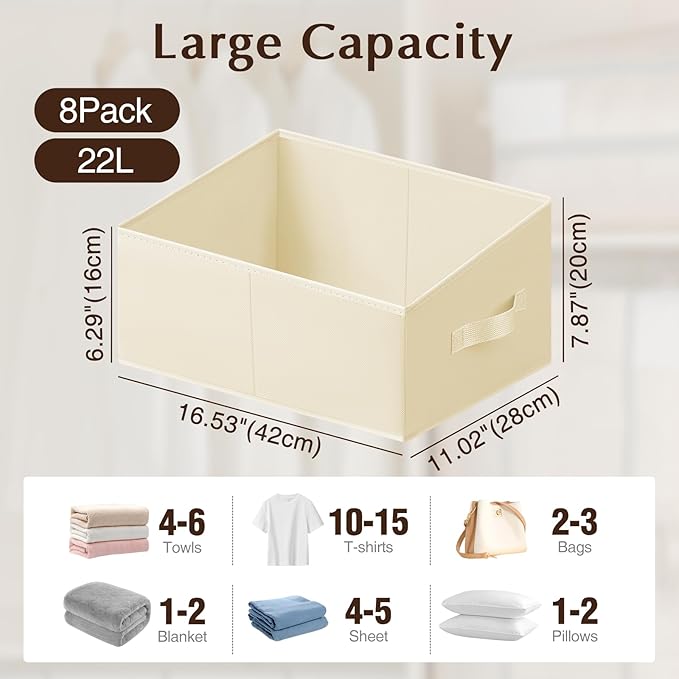 Storage Bins Cube Storage Organizer - 8 Pack Fabric Trapezoid Storage Cubes for Bins and Baskets for Shelves Collapsible Non-Separating Trapezoidal Flared Cube Organizer, Beige