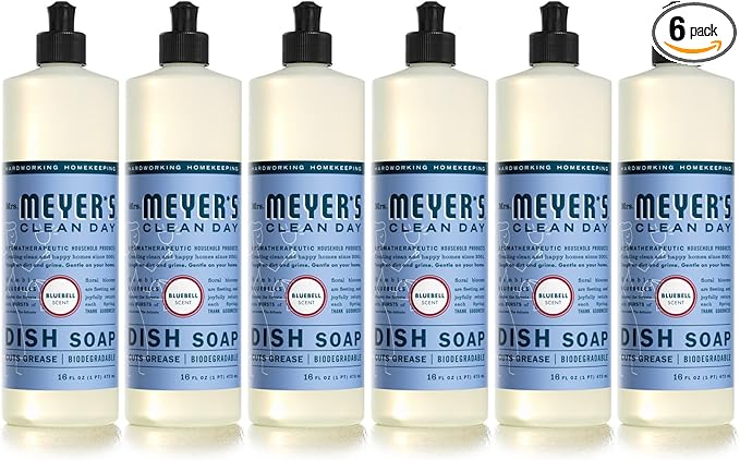 MRS. MEYER'S CLEAN DAY Liquid Dish Soap, Biodegradable Formula, Bluebell, 16 fl. oz - Pack of 6