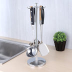 Kitchen Countertop Utensil Holder, Stainless Steel Rotatable Cooking Utensils Holder with 8 Rotating Hooks, Hanging Organizer for Spoon, Spatula, Soup Ladle, Spaghetti Server, Skimmer, Chrome
