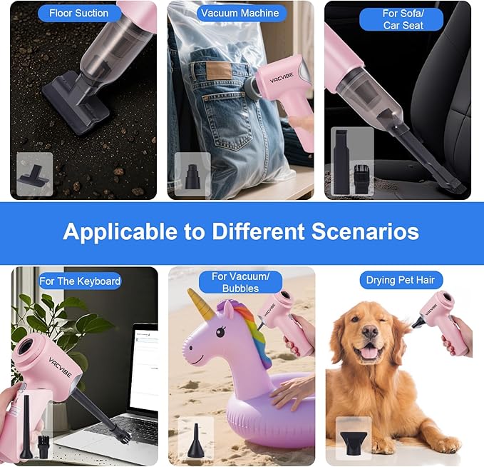 Handheld Car Vacuum Cleaner, 21000PA 4 in 1 Portable Rechargeable Brushless Motor Mini Cordless Car Cleaner, 120W High Power with Multi-Nozzles for Home Office Pet, Present for Girl Women Pink