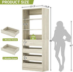 Aheaplus 21.3" Closet System with 4 Drawers, Wood Closet Organizer with Open Shelves, Modular Drawers System Tower, Walk-in Closets Small Wardrobe Rack, Tall Storage Cabinet Unit, White Oak