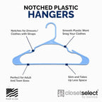Closetselect Plastic Hangers 50 Pack - Space Saving Clothes Hangers, Made in USA, Durable & Strong Plastic Shirt & Coat Hanger with Notches & Shoulder Grooves, Non-Slip Clothing Hangers | Victory Blue