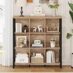 FATORRI 9 Cube Storage Bookshelf, 4 Shelf Book Shelf, Farmhouse Wood and Metal Cubby Bookcase for Home Office Kitchen (39.37 Inch W, Rustic Oak)