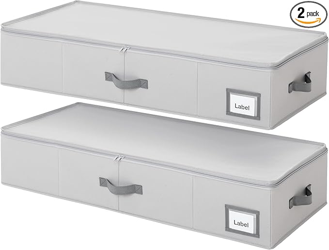 GRANNY SAYS 2 Pack Large Under Bed Storage, Underbed Organizer with Zipper Lid for Bedroom, Grey Clothing Storage Bins for Blankets, Clothes, Shoes