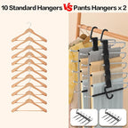 Pants Hangers Space Saving - 4 PCS Closet Organizer and Storage Jean Hangers, Stainless Steel Anti-Slip Clothes Hanger Scarf Holder Pants for Jeans Leggings Trousers Rack for Back to School, Black