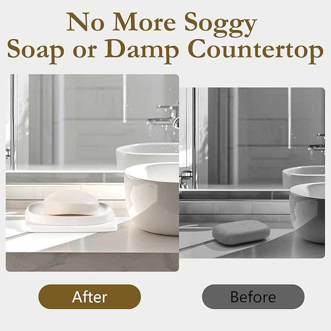 Shinowa Soap Dish (Dual Layer), 4.72 * 2.95'' Ceramic Soap Container and 5.12 * 3.27'' Diatomaceous Earth Tray, Quickly Drain Water and Dry, Dish Soap Holder for Kitchen, Bathroom, Shower