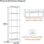 REGILLER 6 Wire Shelving Steel Storage Rack Adjustable Unit Shelves for Laundry Bathroom Kitchen Pantry Closet (16.7L x 11.9W x 64H, White)