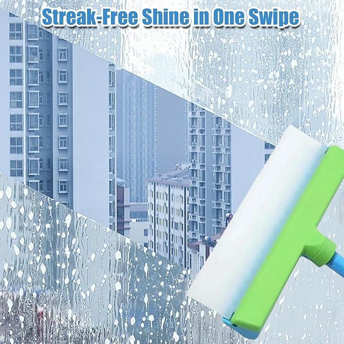 Recyclable Silicone Window Squeegee Kit, Aqua Blade Window Squeegee Kit, 3 in 1 Glass Cleaning Set with Silicone Squeegee & Microfiber Scrubber for Shower, Mirror, Door & Car Cleaning (Green)
