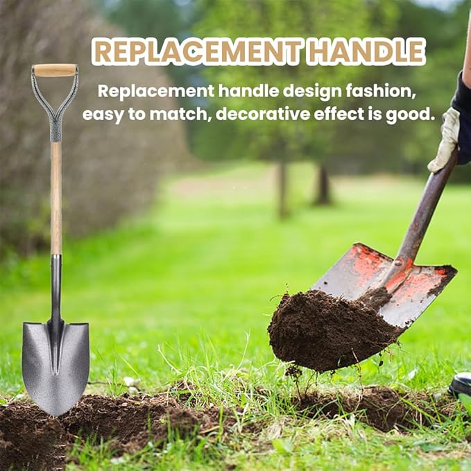 Shovel D Grip Handle, 32mm Inner Diameter Metal Shovel Replacement Handle with Wooden Grip Spade Snow Scoop Digging Raking Tools Snow Shove-l for Digging Raking(Color:Sliver)