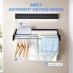 APEXCHASER Wall Mounted Clothes Drying Rack, Foldable Wall Mount Laundry Rack Folding Indoor, Drying Rack Clothing Collapsible, Hidden Space Saver with Wall Template, 5 Rods, Black